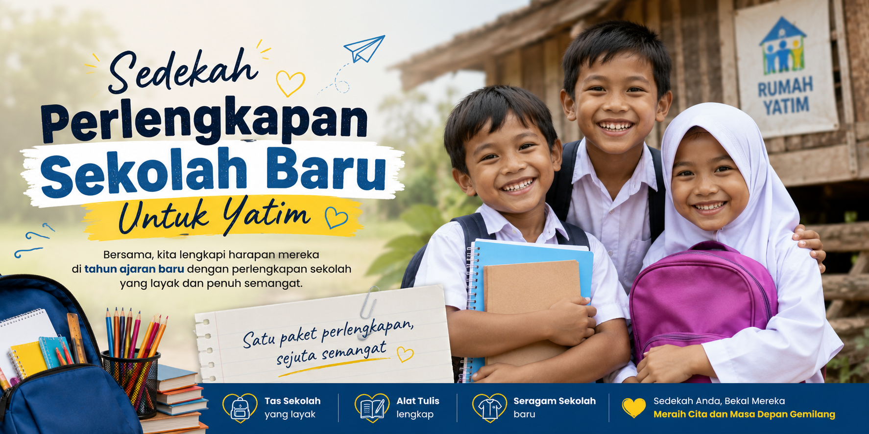 Sedekah Perlengkapan Sekolah Baru Untuk Yatim